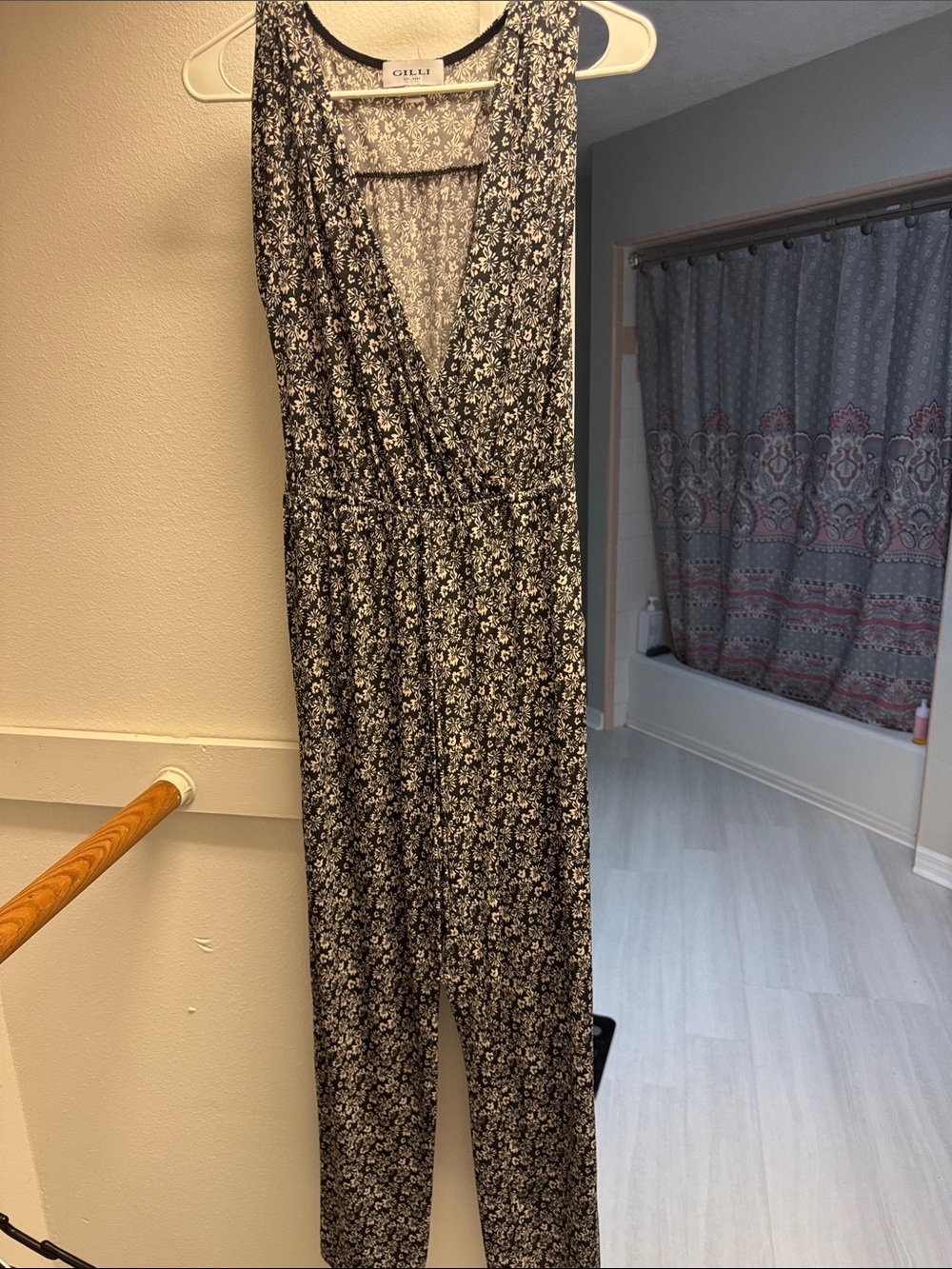 Gilli Black and White Floral Wrap Jumpsuit